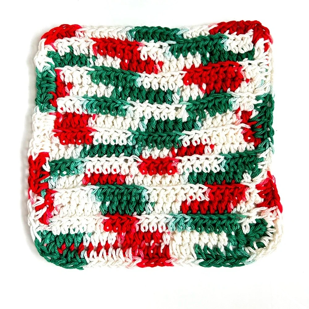HAND CRAFTED Christmas Crocheted 100% Cotton All Purpose Dish or Wash Cloth